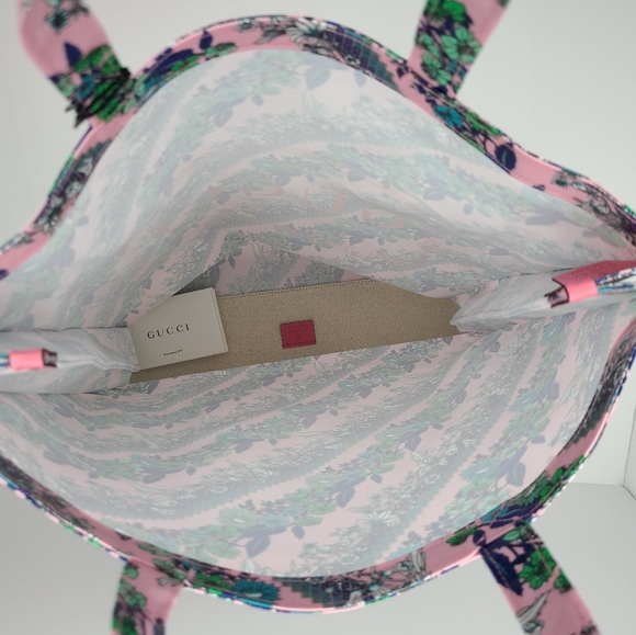 Gucci Montecarlo Pink Floral Shopper Tote Printed Coated Cotton - Picture 4 of 11